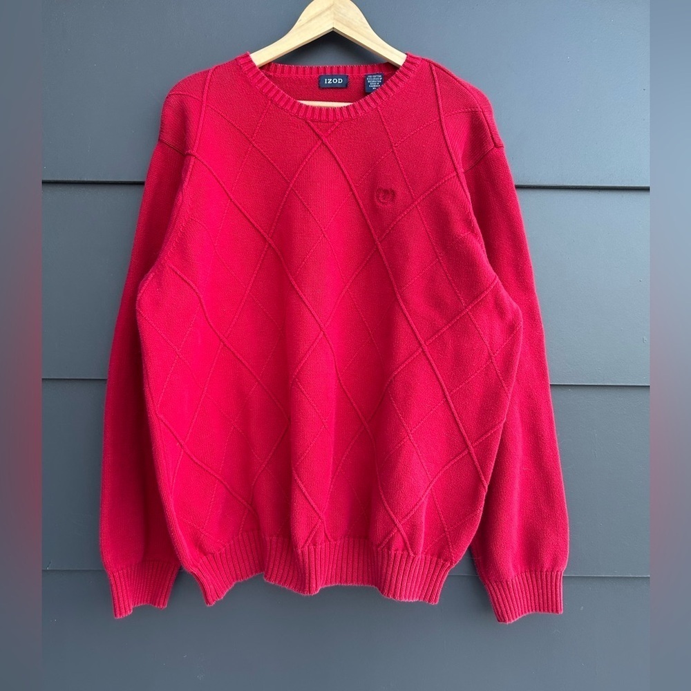 Vintage 100% Cotton Crewneck Red Sweater - Textured 3D knit - XL